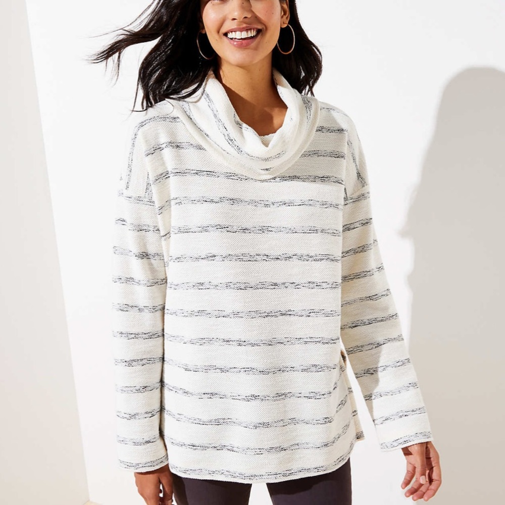 LOFT striped cowl neck top sweater XS